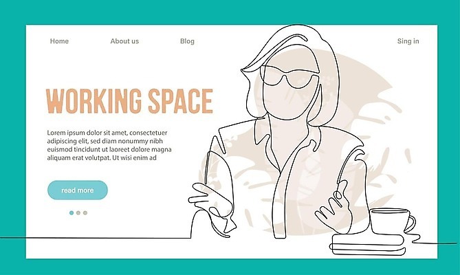 EPS 해외이미지 여자 일러스트 비즈니스 한명 상반신 성인 비즈니스우먼 성인여자한명만 안경낌 코워킹스페이스 해외202309 해외일러스트 1 안경 사람 직장인 여자한명만 성인여자만 파일형식 벡터 공유경제