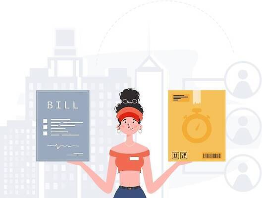 EPS 해외이미지 여자 유니폼 일러스트 한명 들기 상반신 성인 배송 택배 택배상자 계산서 성인여자한명만 해외202309 해외일러스트 1 옷 모션 사람 상자 운송업 여자한명만 성인여자만 파일형식 벡터