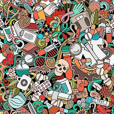 EPS 해외이미지 백그라운드 패턴 일러스트 의학 해골 주사기 마스크 사람없음 알약 약 의사가운 바이러스 낙서 DNA 가득함 시험관 임상실험 해외일러스트 무늬 의료기기 뼈 실험기구 실험 의사 가운 생명공학 파일형식 벡터