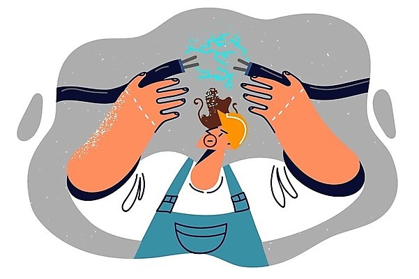 EPS 해외이미지 라이프스타일 남자 일러스트 한명 들기 상반신 성인 올려보기 전기에너지 케이블선 전기기술자 성인남자한명만 해외202309 해외일러스트 1 모션 사람 생활 에너지 전선 기술자 남자한명만 성인남자만 파일형식 벡터