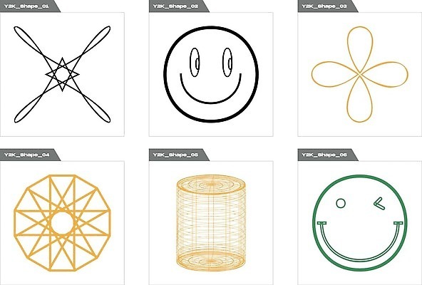 EPS 해외이미지 꽃 일러스트 추상 윙크 사람없음 그래픽 초록색 세트 노란색 라인아트 복고 원기둥 엘리먼트 Y2K 해외202309 해외일러스트 식물 선 컬러 컨셉 무늬 표정 원형 파일형식 벡터
