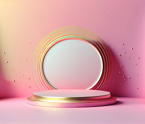 포토 JPG 해외이미지 분홍색 백그라운드 사람없음 3D 원형 광택 단상 파스텔톤 포디움 해외202309 해외포토 도형 컬러 무대 디지털합성 파일형식