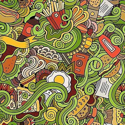 EPS 해외이미지 백그라운드 패턴 일러스트 피자 사람없음 감자튀김 햄버거 낙서 컵케이크 가득함 콜라 핫도그 해외일러스트 음식 무늬 감자 패스트푸드 서양음식 케이크 튀김 탄산음료 파일형식 벡터