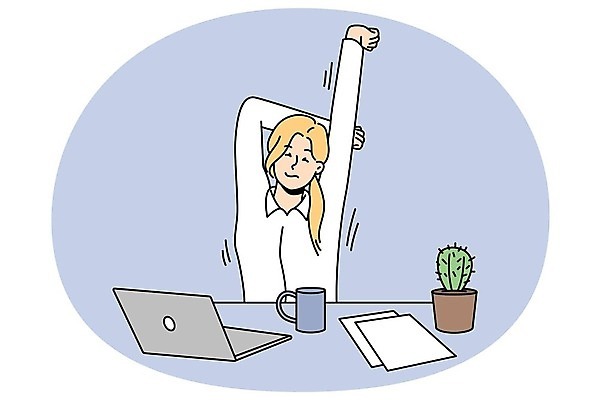 EPS 해외이미지 여자 화분 와이셔츠 일러스트 비즈니스 선인장 피곤 한명 상반신 성인 컵 노트북 손들기 기지개 성인여자한명만 해외202309 해외일러스트 식물 1 식기 컨셉 셔츠 모션 사람 전자제품 여자한명만 성인여자만 파일형식 벡터