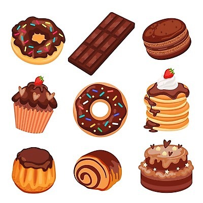 EPS 해외이미지 일러스트 딸기 사람없음 갈색 케이크 초콜릿 도넛 생크림 머핀 마카롱 롤케이크 해외202309 해외일러스트 빵 컬러 과일 디저트 크림 파일형식 벡터
