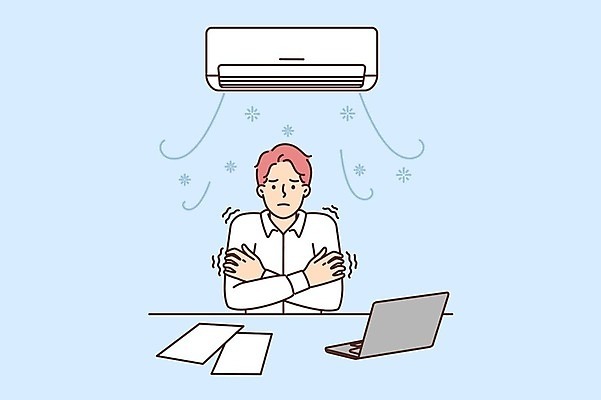 EPS 해외이미지 남자 일러스트 한명 상반신 성인 노트북 추위 비즈니스맨 에어컨 문서 떨림 감싸기 냉방병 성인남자한명만 해외202309 해외일러스트 1 비즈니스 모션 사람 전자제품 가전제품 직장인 질병 남자한명만 성인남자만 파일형식 벡터