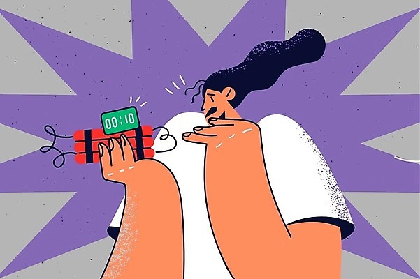 EPS 해외이미지 라이프스타일 여자 일러스트 한명 들기 손짓 상반신 성인 놀람 위험 충격 당황 타이머 다이너마이트 시간제한 성인여자한명만 해외202309 해외일러스트 1 감정 컨셉 모션 표정 사람 생활 금지 폭탄 여자한명만 성인여자만 파일형식 벡터