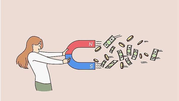 EPS 해외이미지 여자 지폐 일러스트 한명 들기 상반신 성인 동전 자석 성인여자한명만 해외일러스트 1 돈 모션 사람 여자한명만 성인여자만 파일형식 벡터