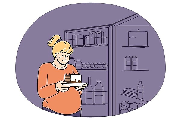 EPS 해외이미지 여자 일러스트 한명 들기 성인 건강관리 케이크 비만 고민 냉장고 성인여자한명만 해외202309 해외일러스트 1 감정 모션 디저트 건강 관리 사람 가전제품 몸매 여자한명만 성인여자만 파일형식 벡터