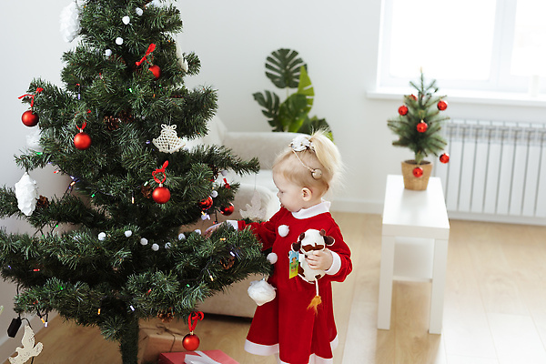 포토 JPG 해외이미지 백인 여자 인형 크리스마스 가족 휴가 한명 들기 상반신 옆모습 크리스마스트리 아기 여자아기한명만 해외202309 해외포토 서양인 1 기념일 뷰포인트 관계 모션 사람 여자한명만 여자아기만 파일형식