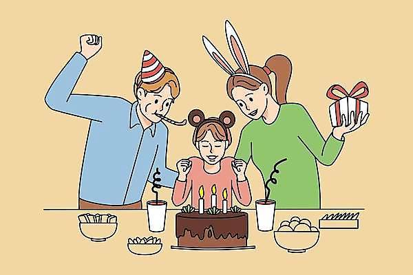 EPS 해외이미지 라이프스타일 여자 남자 아들 어린이 일러스트 촛불 엄마 소년 상반신 성인 세명 선물상자 케이크 눈감음 기쁨 축하 생일파티 생일 아빠 토끼머리띠 코끼리피리 해외일러스트 기념일 감정 컨셉 초 가족 모션 디저트 선물 사람 생활 상자 머리띠 이벤트용품 파일형식 벡터