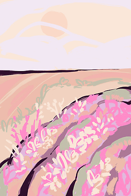 JPG 해외이미지 백그라운드 꽃밭 일러스트 하늘 사람없음 태양 분위기 낙서 해외202309 해외일러스트 자연요소 꽃 컨셉 파일형식