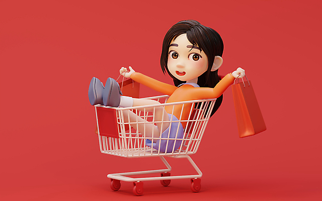 포토 JPG 해외이미지 전신 여자 한명 들기 앉기 성인 빨간색 쇼핑 쇼핑백 3D 쇼핑카 구매 승차 고객 성인여자한명만 해외202309 해외포토 1 컬러 가방 모션 사람 카트 디지털합성 여자한명만 성인여자만 파일형식