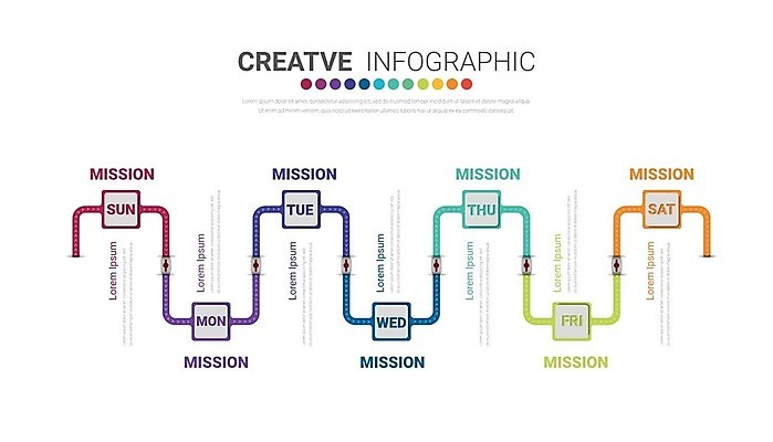 EPS 해외이미지 선 일러스트 사람없음 자료 인포그래픽 일주일 연결 요일 무지개색 해외202309 해외일러스트 컬러풀 날짜 파일형식 벡터