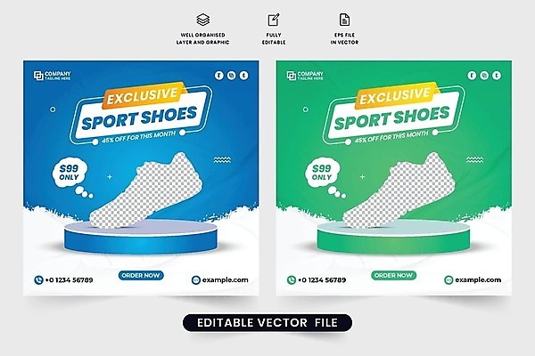 EPS 해외이미지 템플릿 디자인 배너 포스터 스포츠 신발 일러스트 비즈니스 유행 스니커즈 레이아웃 파란배경 승진 녹색배경 달리기선수 마케팅 전용 벡터 해외202309 해외일러스트 백그라운드 운동화 초록색 파란색 육상선수 파일형식