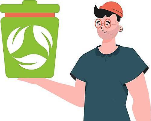 EPS 해외이미지 남자 일러스트 한명 들기 상반신 성인 재활용 쓰레기통 보호 에코 친환경 성인남자한명만 해외202309 해외일러스트 1 컨셉 모션 사람 환경 남자한명만 성인남자만 파일형식 벡터