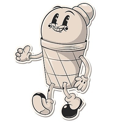 EPS 해외이미지 캐릭터 일러스트 사람없음 걷기 복고 따봉 콘아이스크림 키치 Y2K 해외202309 해외일러스트 일러캐릭터 컨셉 모션 아이스크림 최고 파일형식 벡터