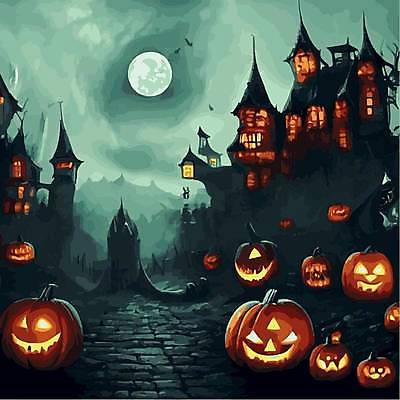 EPS 해외이미지 일러스트 호박 주택 사람없음 할로윈 성 야간 잭오랜턴 해외202309 해외일러스트 자연요소 건축물 채소 건물 파일형식 벡터