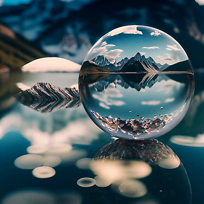 포토 JPG 해외이미지 호수 물결 자연 산 사람없음 반사 물방울 원형 신비 유리구슬 몽환 해외202309 해외포토 도형 컨셉 유리 구슬 생태계 파일형식