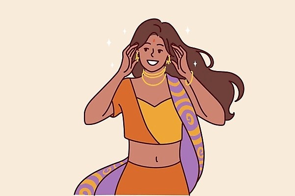 EPS 해외이미지 여자 행복 문화 일러스트 한명 상반신 성인 춤 전통의상 인도인 성인여자한명만 해외202309 해외일러스트 외국인 1 전통 감정 문화예술 사람 동양인 여자한명만 성인여자만 파일형식 벡터