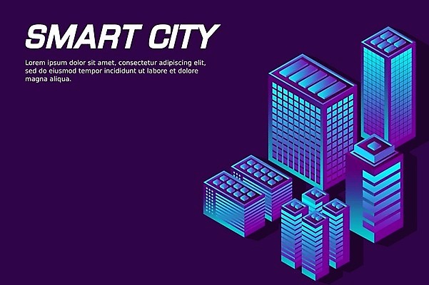 EPS 해외이미지 일러스트 빌딩 사람없음 건물 파란색 도시 아이소메트릭 해외202309 해외일러스트 건축물 컬러 파일형식 벡터
