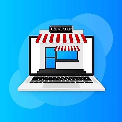 EPS 해외이미지 백그라운드 일러스트 창문 사람없음 파란색 노트북 문 상점 스크린 스마트 온라인 해외202309 해외일러스트 컬러 컨셉 전자제품 파일형식 벡터