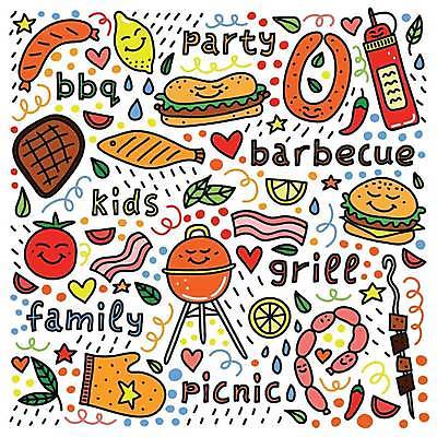 EPS 해외이미지 캐릭터 디자인 어린이 음식 컬러 포크 토마토 일러스트 텍스트 육류 돼지고기 스테이크 요리 미소 야외 그래픽 여름 소풍 파티 식당 소고기 햄버거 뜨거움 소시지 그릴 낙서 바비큐 만화 스케치 레몬 메뉴 그림 손그림 주걱 베이컨 고립 케밥 레터링 벡터 해외202309 해외일러스트 일러캐릭터 식기 계절 채소 과일 식재료 주방용품 패스트푸드 서양음식 표정 미술 사람 이벤트 야외활동 상점 가공식품 파일형식