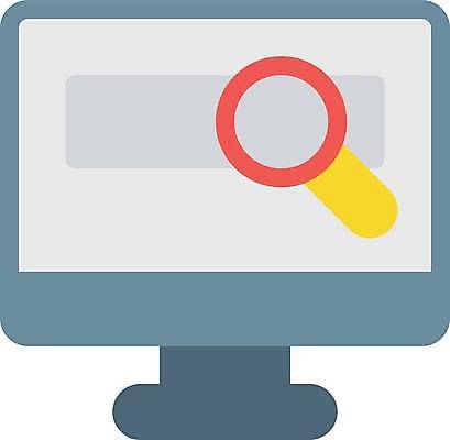 EPS 해외이미지 디자인 백그라운드 컨셉 인터넷 일러스트 비즈니스 유리 돋보기 그래픽 파란색 상자 스크린 모니터 자료 웹 정보 바 네트워크 플랫 심볼 검색 페이지 클릭 엔진 인터페이스 벡터 해외202309 해외일러스트 컬러 재질 컴퓨터 파일형식