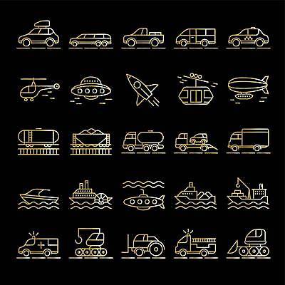 EPS 해외이미지 교통수단 일러스트 자동차 사람없음 세트 트럭 로켓 금색 보트 헬리콥터 구급차 화물선 잠수함 우주선 비행선 택시 UFO 트랙터 케이블카 소방차 리무진 엘리먼트 해외202309 해외일러스트 육상교통 컬러 교통 배_교통 승용차 비행기 우주 미확인물체 농기계 특수차량 파일형식 벡터