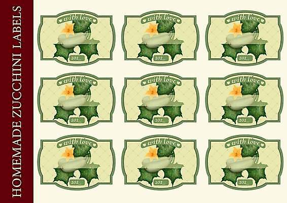 EPS 해외이미지 일러스트 사람없음 초록색 세트 라벨 빈티지 주키니 주키니호박 핸드메이드 해외202309 해외일러스트 컬러 컨셉 프레임 파일형식 벡터