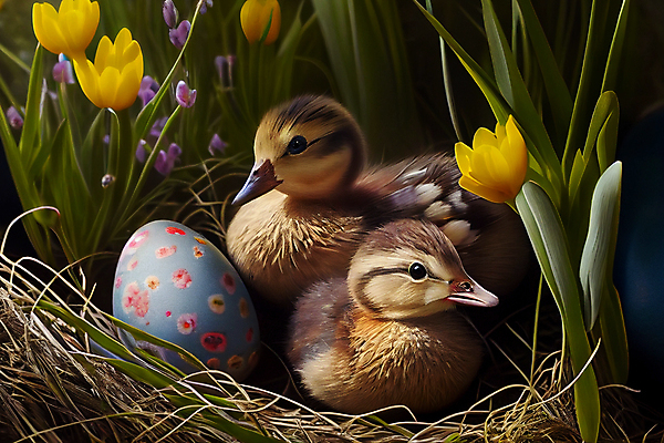 포토 JPG 해외이미지 꽃 새끼 두마리 오리 사람없음 귀여움 계란 둥지 해외202309 해외포토 식물 동물 컨셉 2 조류 알 파일형식