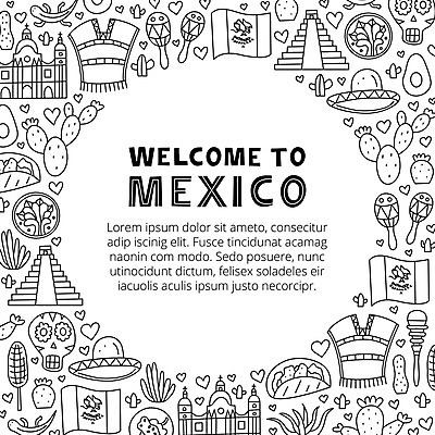 EPS 해외이미지 모자 전통 디자인 포스터 문화 음식 여행 백그라운드 일러스트 건축양식 텍스트 멕시코 선인장 교회 흰색 남아메리카 낙서 피라미드 시력 도마뱀 엽서 윤곽 기념품 손그림 환영 솜브레로 타코 천연기념물 고립 랜드마크 해골모형 벡터 해외202309 해외일러스트 식물 모자_잡화 건축물 잡화 건축 컬러 북아메리카 종교건축 파충류 아메리카 건물 모형 전통의상 편지 오브젝트 파일형식