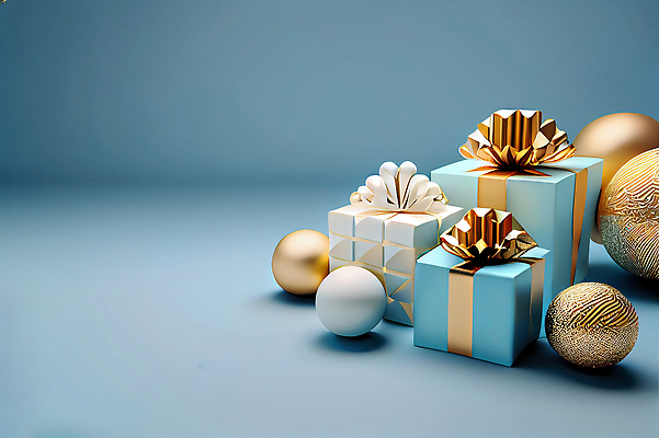 포토 JPG 해외이미지 리본 백그라운드 크리스마스 사람없음 파란색 선물상자 3D 금색 원형 구슬 카피스페이스 해외202309 해외포토 도형 기념일 컬러 선물 상자 공백 디지털합성 파일형식
