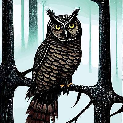 EPS 해외이미지 나무 야생동물 겨울 일러스트 사람없음 야간 숲 부엉이 해외202309 해외일러스트 자연요소 식물 동물 계절 조류 파일형식 벡터