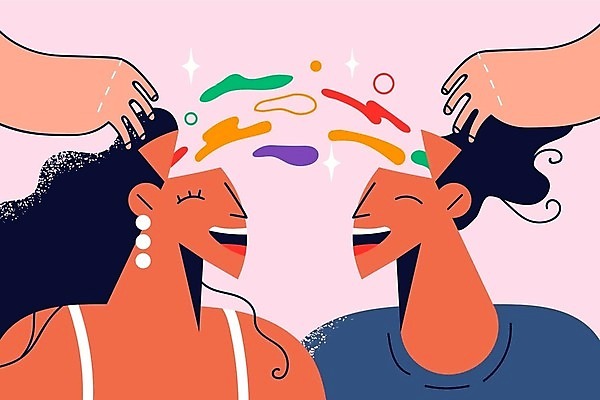 EPS 해외이미지 라이프스타일 손 커플 여자 남자 일러스트 상상 아이디어 상반신 성인 두명 신체부위 반짝임 오픈 연결 공유 성인만 해외202309 해외일러스트 컨셉 관계 모션 사람 생활 파일형식 벡터