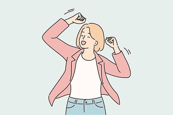 EPS 해외이미지 여자 일러스트 성공 한명 상반신 성인 주먹 즐거움 성인여자한명만 해외일러스트 1 감정 컨셉 모션 사람 여자한명만 성인여자만 파일형식 벡터