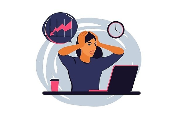 EPS 해외이미지 여자 화살표 커피 시계 일러스트 스트레스 한명 상반신 성인 노트북 좌절 주식 하락 투자 우울감 주가하락 투자자 성인여자한명만 해외202309 해외일러스트 1 감정 음료 컨셉 비즈니스 사람 금융 전자제품 여자한명만 성인여자만 파일형식 벡터