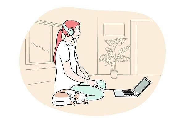 EPS 해외이미지 여자 행복 음악 일러스트 요가 휴식 한명 앉기 성인 노트북 평화 헤드폰 고양이 명상 성인여자한명만 해외202309 해외일러스트 1 웰빙 감정 음향기기 컨셉 포유류 모션 문화예술 사람 전자제품 반려동물 여자한명만 성인여자만 파일형식 벡터