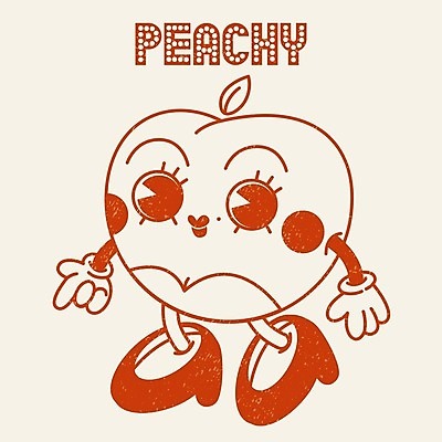 EPS 해외이미지 캐릭터 영어 일러스트 타이포그라피 사람없음 빨간색 귀여움 라인아트 복고 복숭아 키치 Y2K 해외202309 해외일러스트 일러캐릭터 문자 선 컬러 컨셉 과일 파일형식 벡터