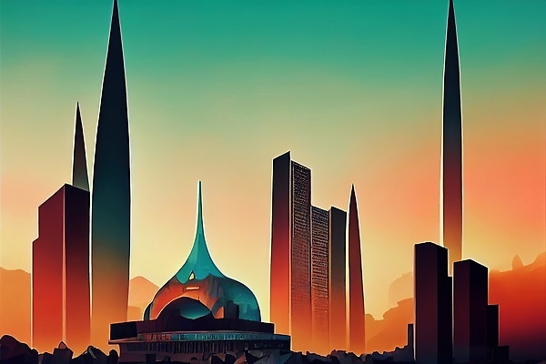 JPG 해외이미지 일러스트 하늘 빌딩 사람없음 컬러풀 도시 분위기 해외202309 해외일러스트 컬러 컨셉 건물 파일형식