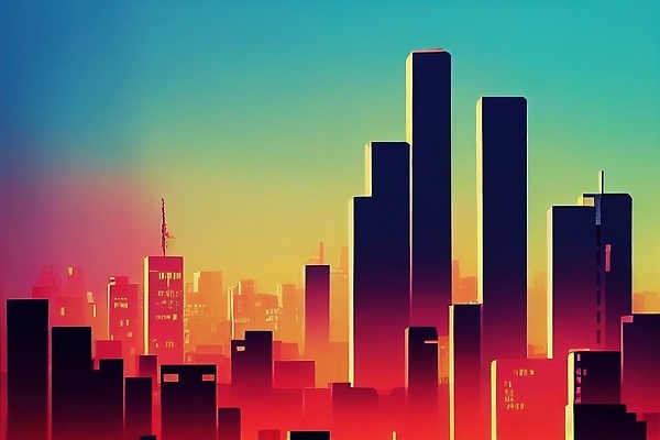 JPG 해외이미지 일러스트 하늘 빌딩 사람없음 컬러풀 도시 분위기 해외202309 해외일러스트 컬러 컨셉 건물 파일형식