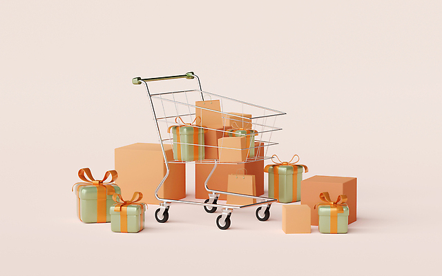 포토 JPG 해외이미지 휴식 사람없음 쇼핑 상자 쇼핑백 갈색 3D 카트 해외202309 해외포토 컬러 컨셉 가방 디지털합성 파일형식