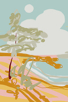 JPG 해외이미지 나무 바다 백그라운드 일러스트 하늘 사람없음 태양 분위기 낙서 해외202309 해외일러스트 자연요소 식물 컨셉 파일형식