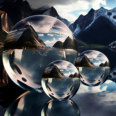 포토 JPG 해외이미지 호수 자연 산 사람없음 반사 물방울 원형 신비 유리구슬 몽환 해외202309 해외포토 도형 컨셉 유리 구슬 생태계 파일형식