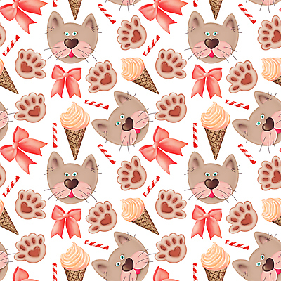 JPG 해외이미지 백그라운드 패턴 일러스트 사람없음 귀여움 막대기 발바닥 고양이캐릭터 콘아이스크림 소프트아이스크림 해외202309 해외일러스트 동물캐릭터 컨셉 무늬 발 아이스크림 고양이 파일형식