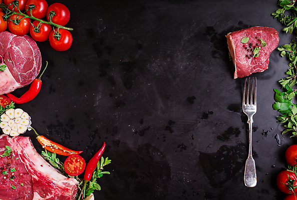 포토 JPG 해외이미지 포크 방울토마토 고추 프레임 스테이크 사람없음 하이앵글 소고기 허브 해외202309 해외포토 식물 식기 뷰포인트 토마토 채소 서양음식 육류 파일형식