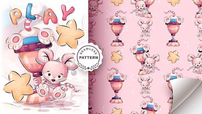 EPS 해외이미지 별 패턴 일러스트 사람없음 귀여움 트로피 쥐캐릭터 해외202309 해외일러스트 자연요소 동물캐릭터 컨셉 무늬 쥐 상_우승 파일형식 벡터