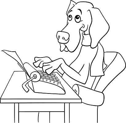 EPS 해외이미지 클립아트 동물 캐릭터 디자인 컨셉 일러스트 발 아이디어 그래픽 책 반려동물 검은색 목도리 가축 흰색 유머 개 강아지 만화 작가 책상 그림 코 귀 안락의자 페이지 타자기 타입 송곳니 색칠공부 시인 캐리커처 벡터 해외202309 해외일러스트 일러캐릭터 직업 잡화 감정 컬러 가구 의자 포유류 신체부위 학습 골동품 색칠 치아 파일형식