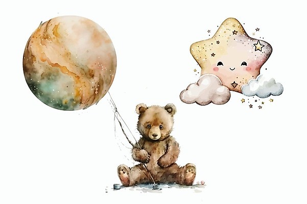 EPS 해외이미지 별 일러스트 곰 사람없음 풍선 아기곰 해외202309 해외일러스트 자연요소 동물 새끼 포유류 파일형식 벡터