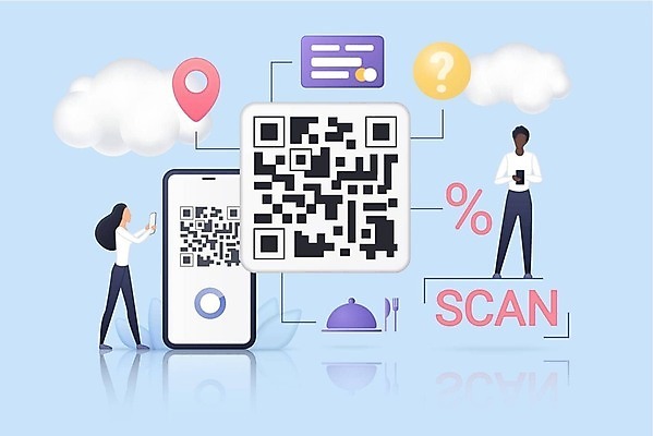 EPS 해외이미지 전신 여자 남자 하늘색 일러스트 비즈니스 들기 성인 두명 스마트폰 물음표 신용카드 결제 위치 QR코드 핀테크 성인만 제로페이 해외202309 해외일러스트 기호 모션 모바일 사람 금융 파란색 핸드폰 스마트기기 스마트 파일형식 벡터